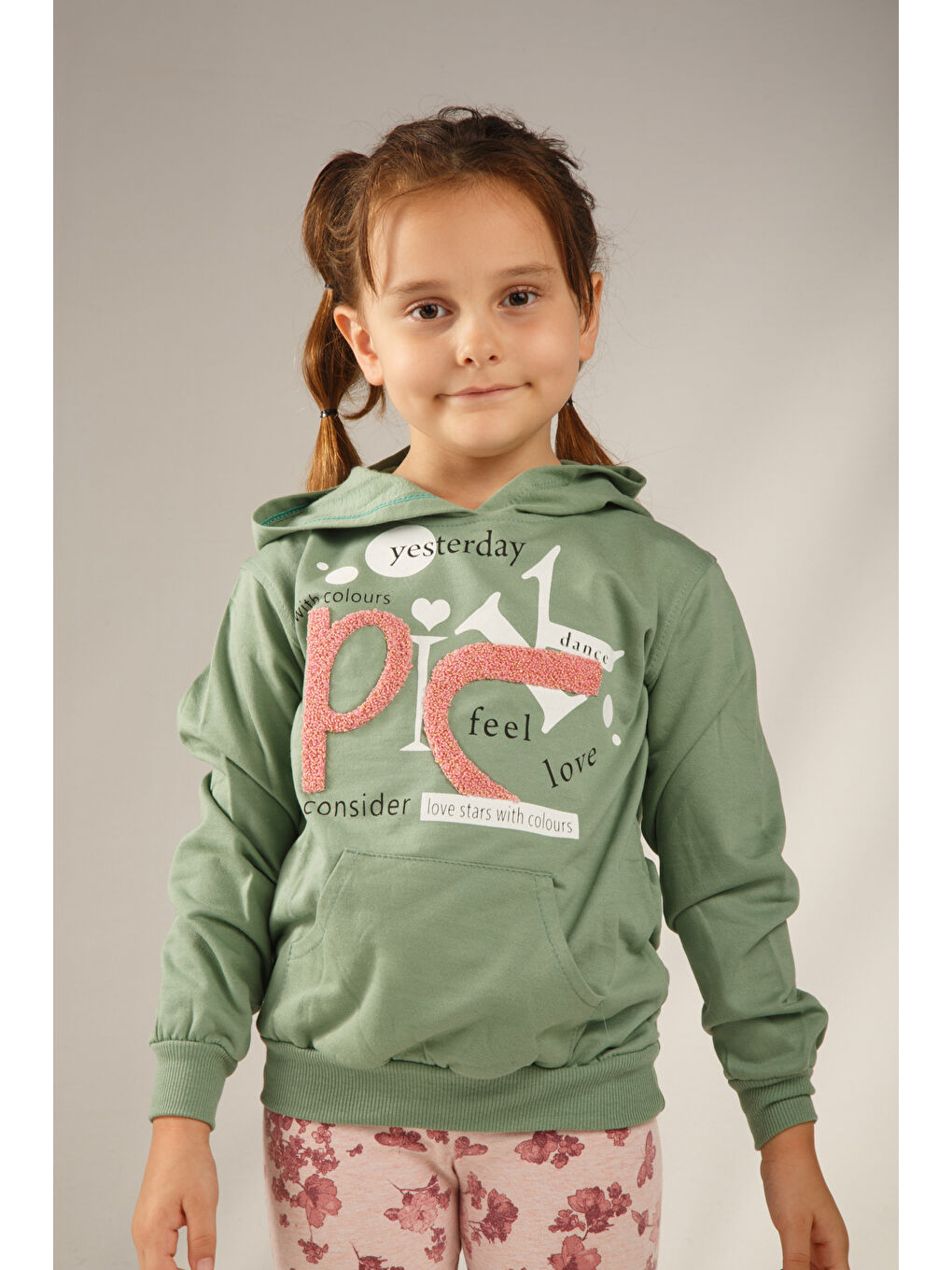 Turkuaz Kids Baskılı Uzun Kollu Kız Çocuk Hoodie