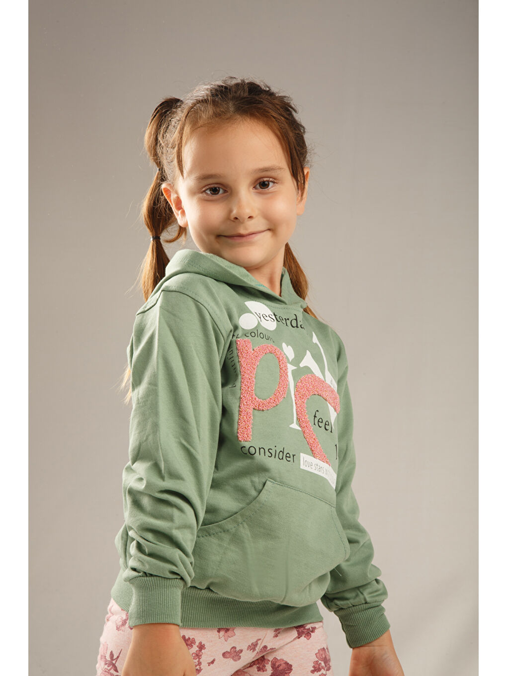 Turkuaz Kids Baskılı Uzun Kollu Kız Çocuk Hoodie-1