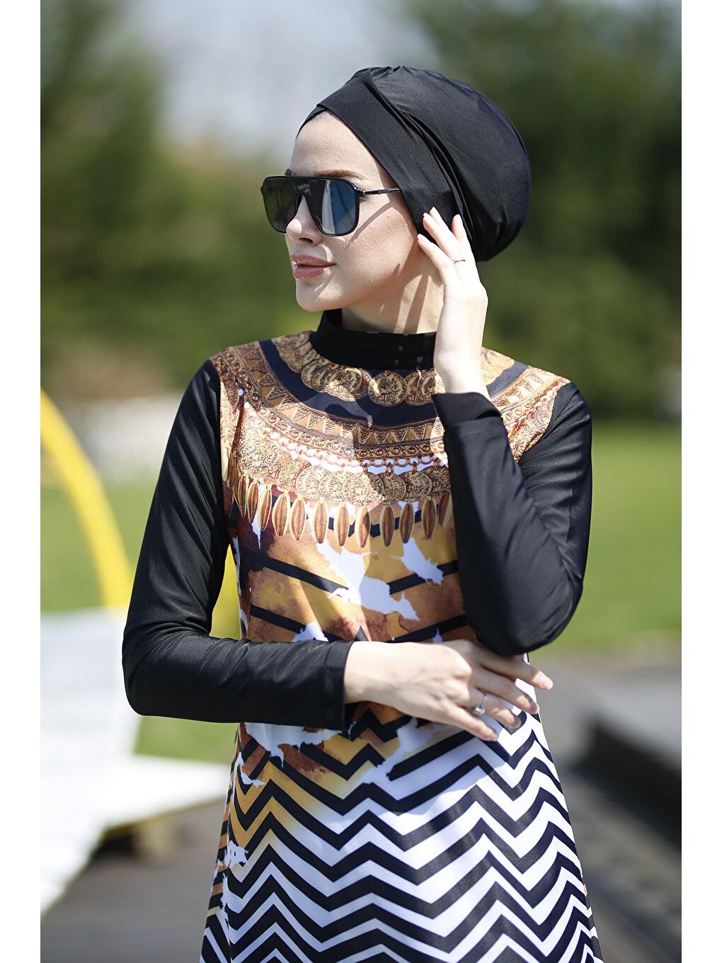 Siyah Tasarım Tam Kapalı Tesettür Mayo ANTİK-1