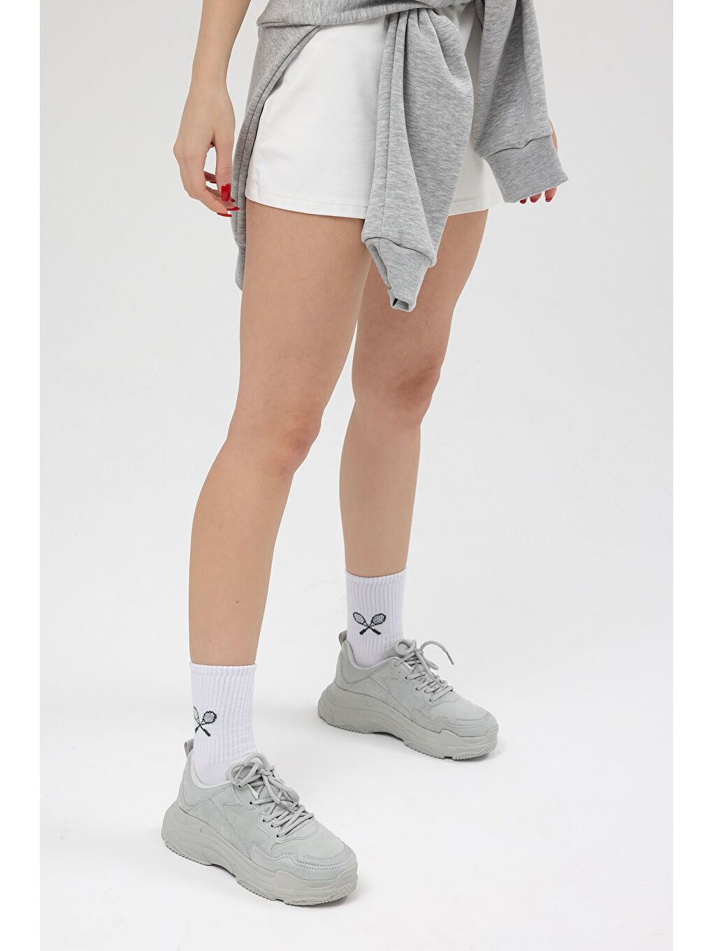 Kadın Gri Süet Yüksek Taban Bağcıklı Spor Ayakkabı-1