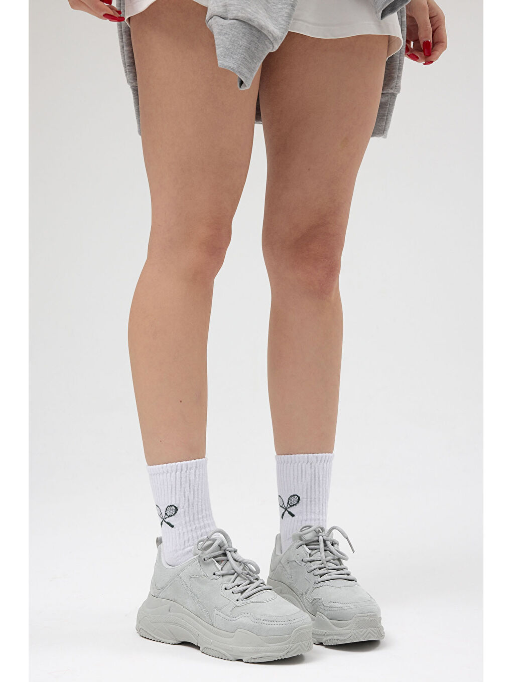 Kadın Gri Süet Yüksek Taban Bağcıklı Spor Ayakkabı-2