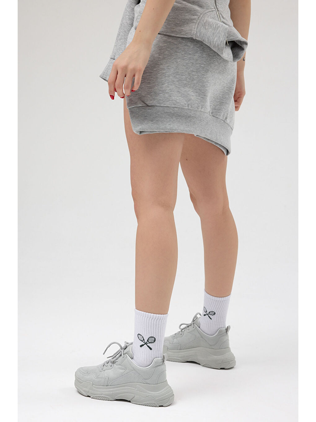 Kadın Gri Süet Yüksek Taban Bağcıklı Spor Ayakkabı-3