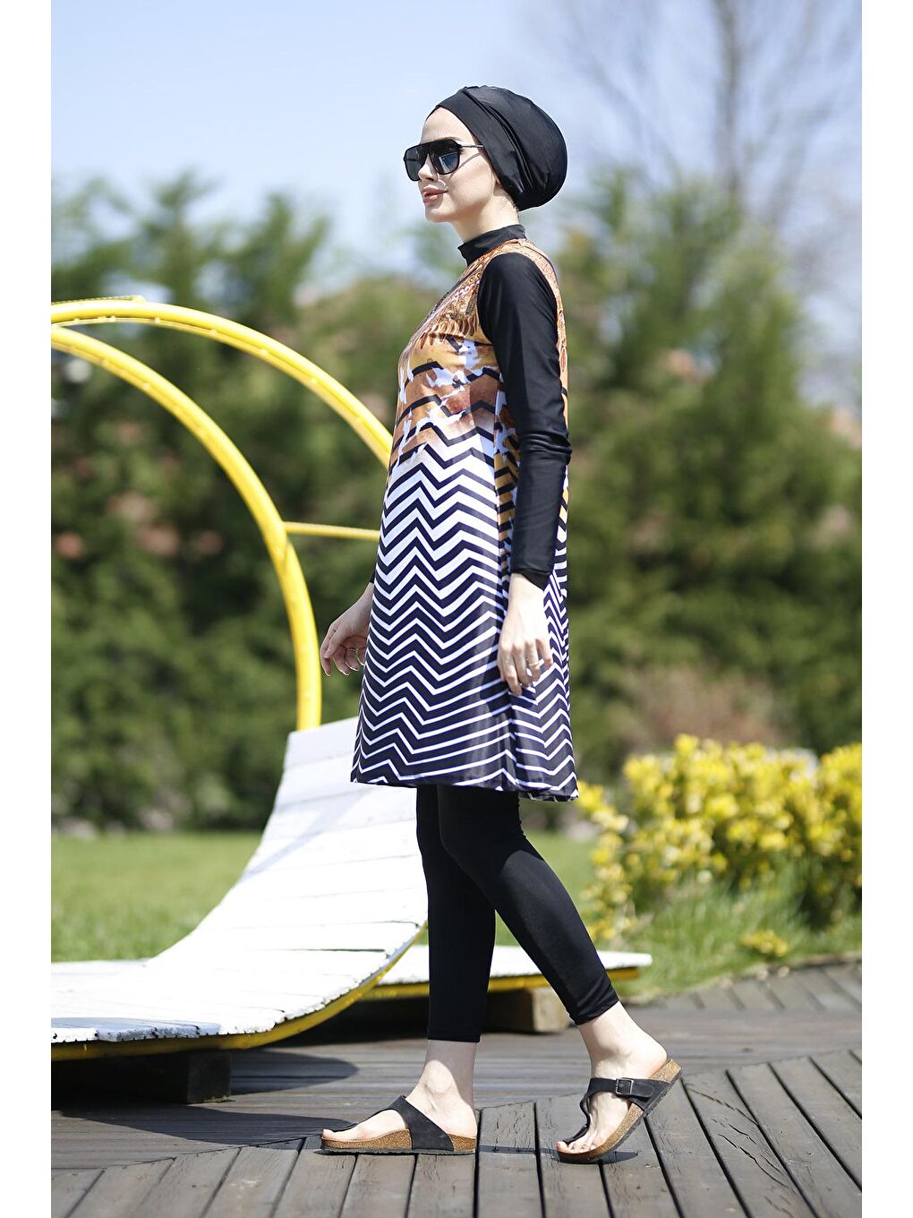 Siyah Tasarım Tam Kapalı Tesettür Mayo ANTİK-3