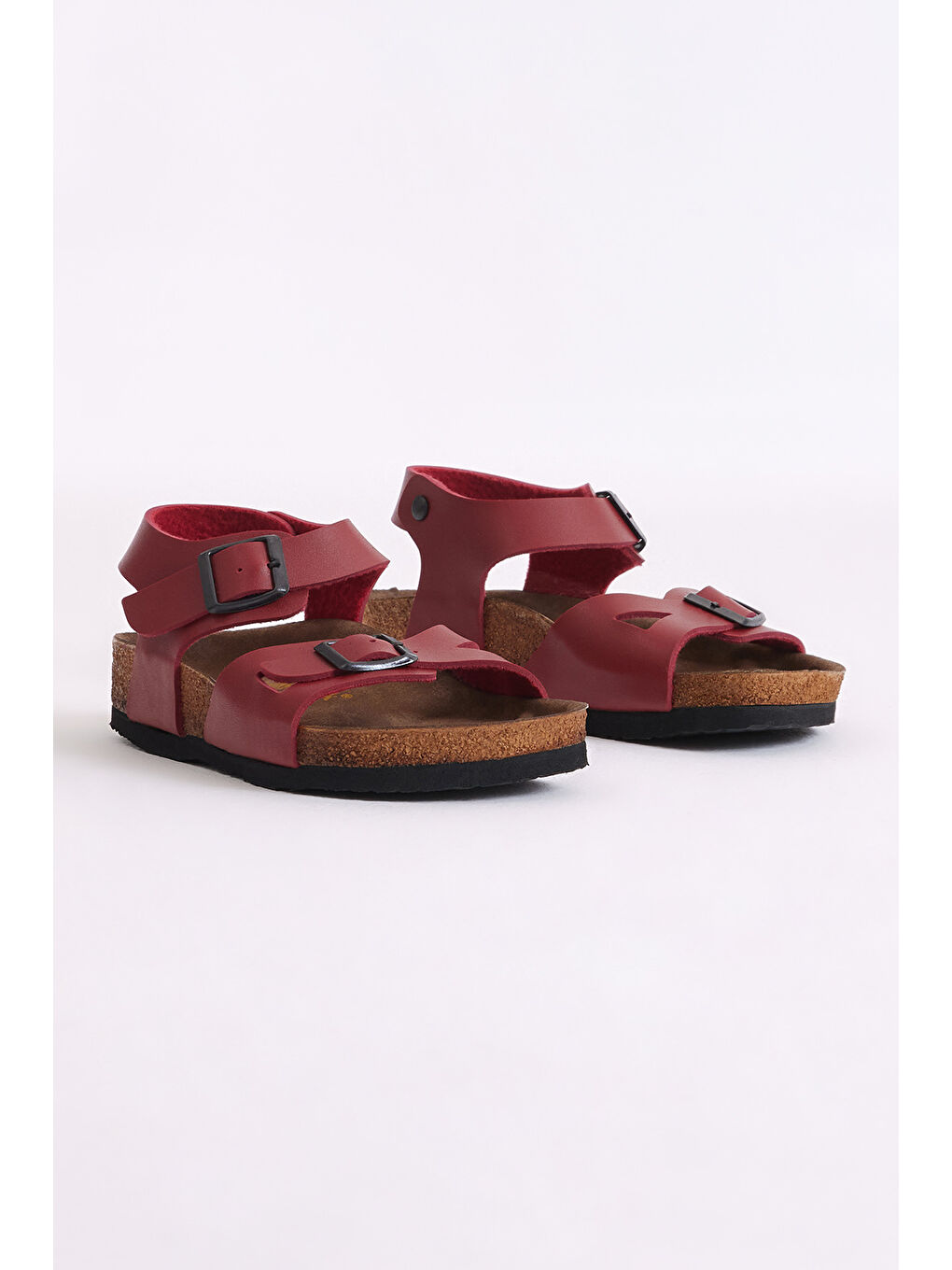Çocuk Unisex Kırmızı Rahat Kalıp Poli Taban Çift Tokalı Sandalet-2