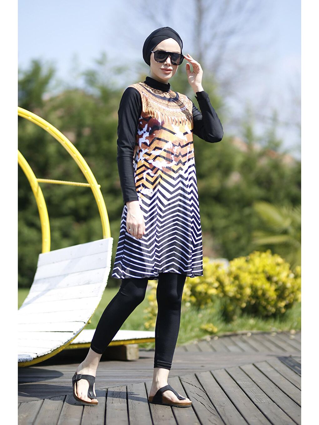 Siyah Tasarım Tam Kapalı Tesettür Mayo ANTİK-4