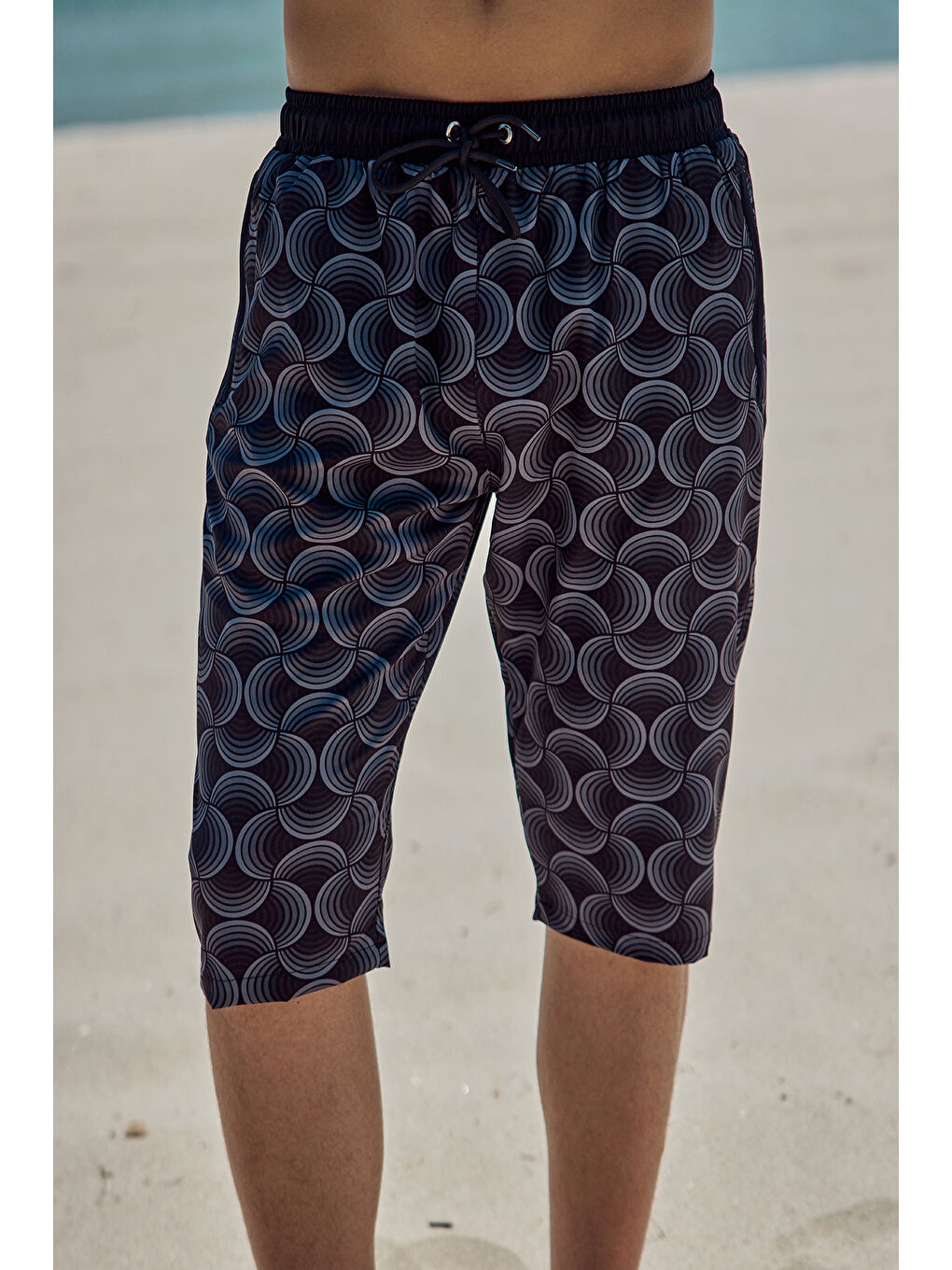 Siyah Erkek Havuz Deniz Uzun Kapri Şort Mayo RK008 Gri-3