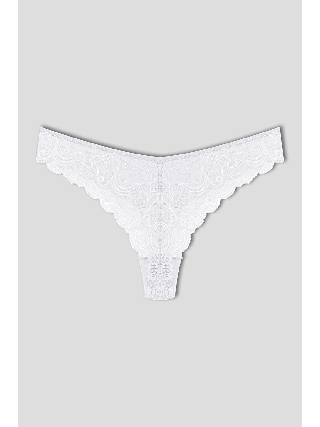 Beyaz Dantelli Yüksek Bel Brazil Kadın Tanga Külot-1