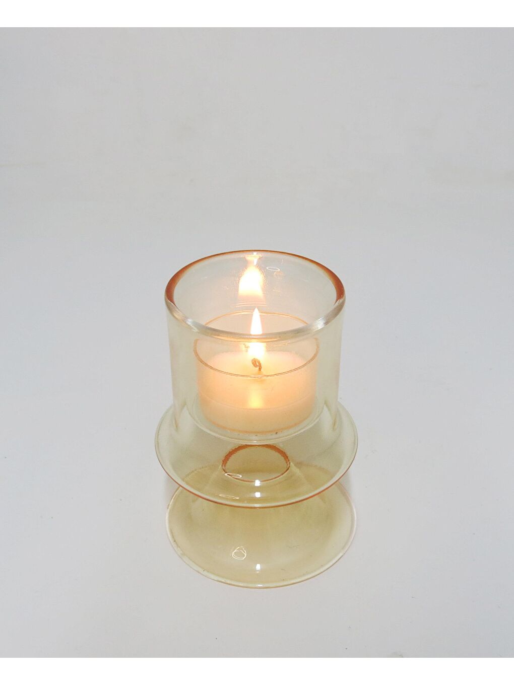 Bej Amber Ayaklı Cam Mumluk ve Tealight Seti-1