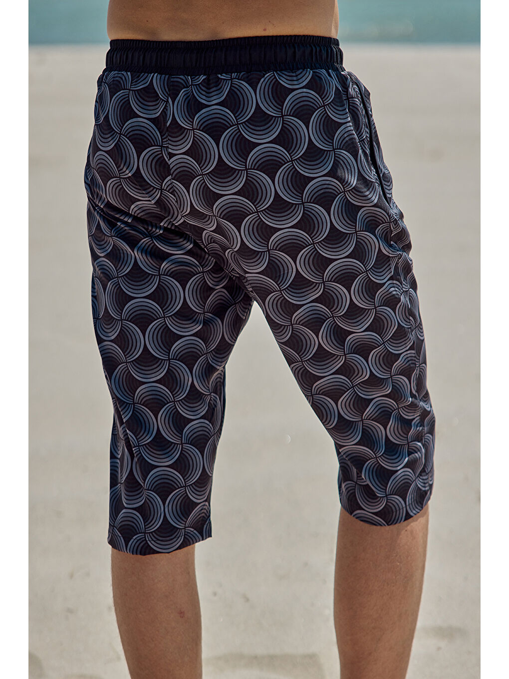 Siyah Erkek Havuz Deniz Uzun Kapri Şort Mayo RK008 Gri-5