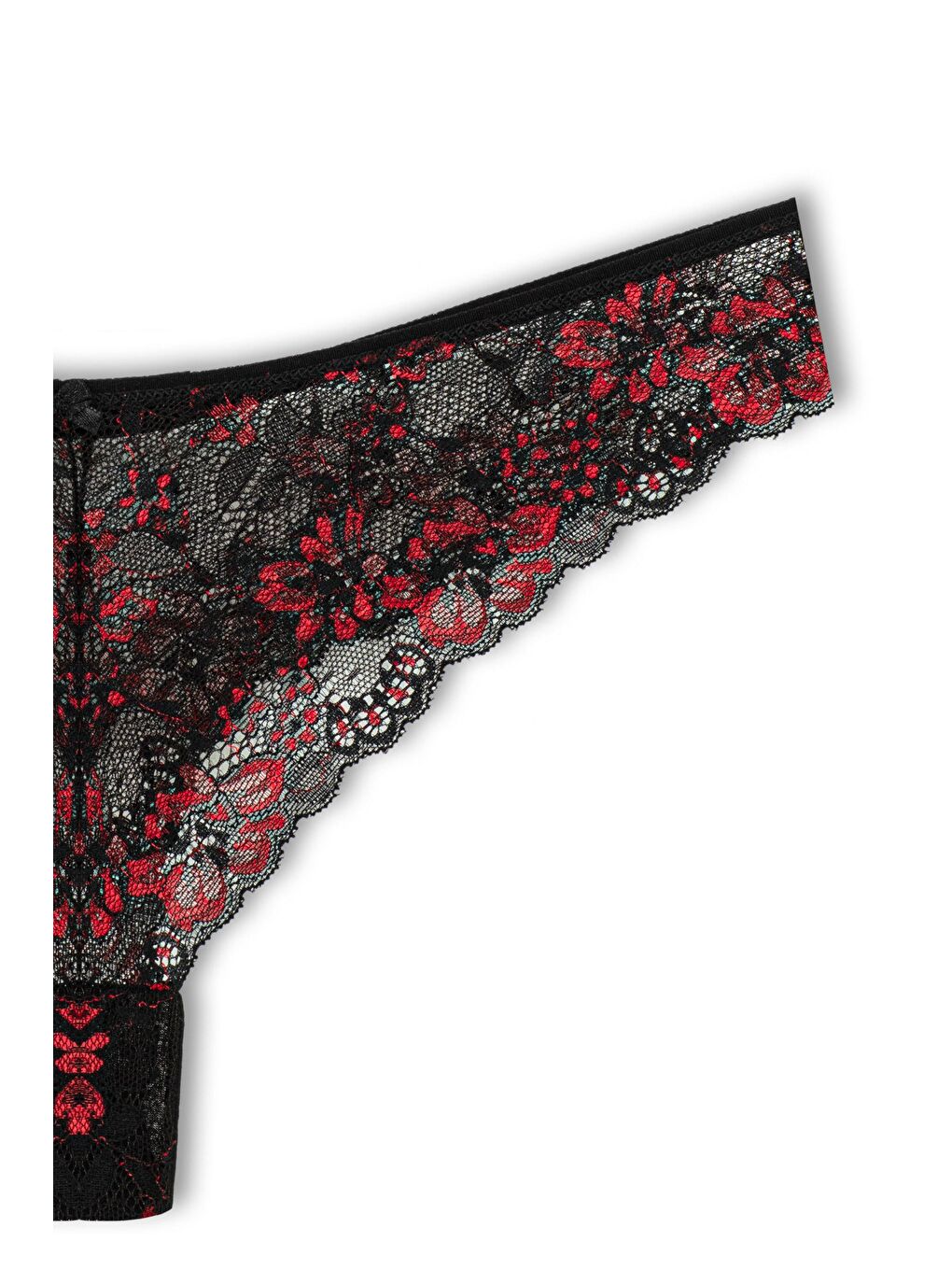 Kırmızı Çift Renk Dantelli Yüksek Bel Brazil Kadın Tanga Külot-2