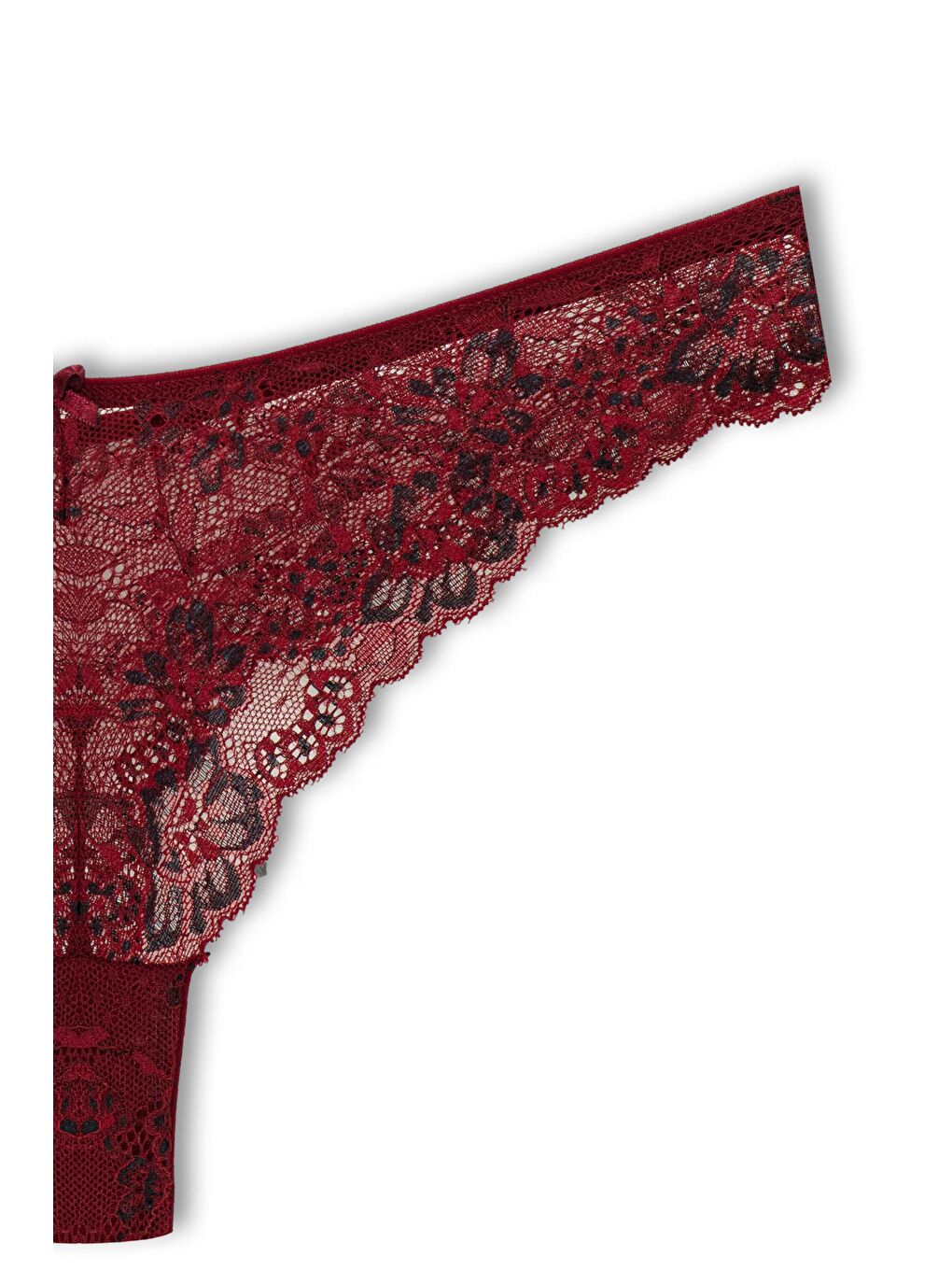 Bordo Çift Renk Dantelli Yüksek Bel Brazil Kadın Tanga Külot-1