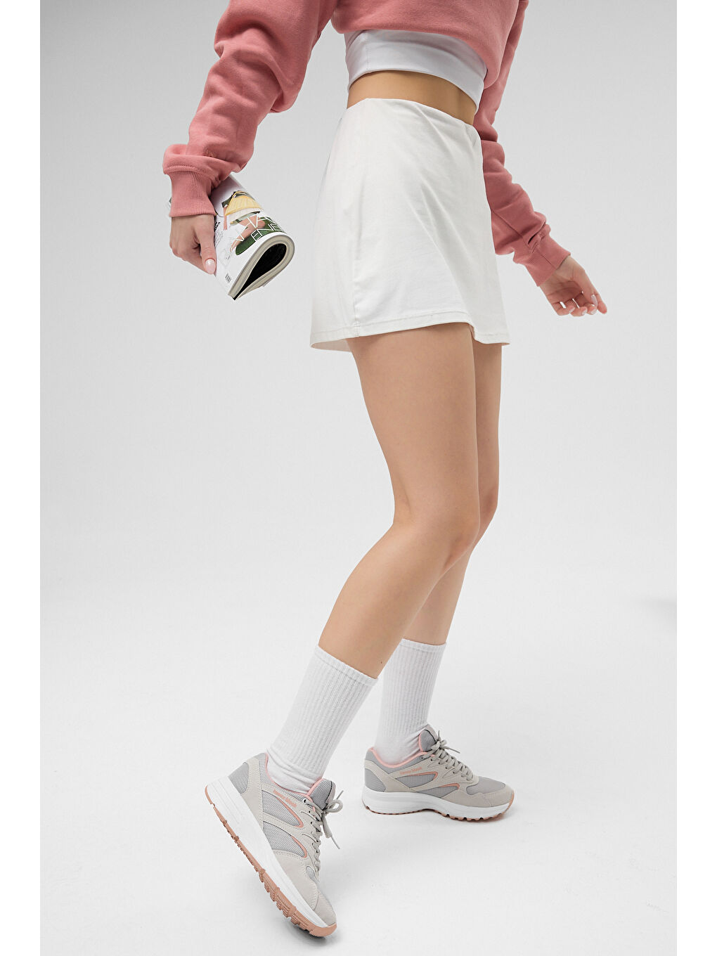 Gri Unisex Buz Pudra Poli Taban Nefes Alabilen Kumaş Bağcıklı Spor Ayakkabı-1