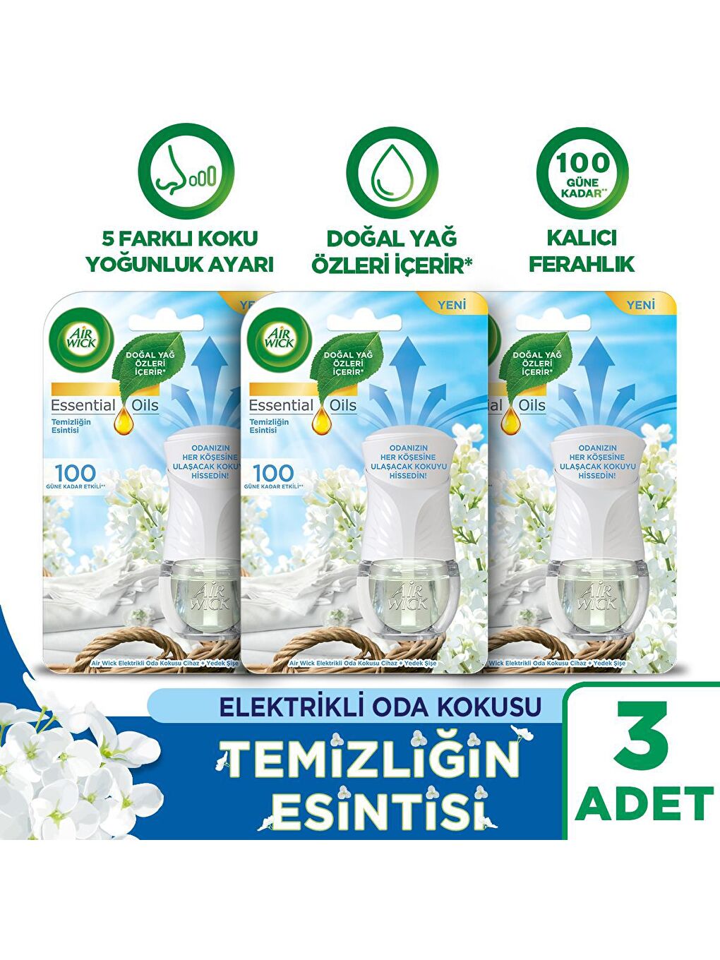 Air Wick Renksiz Elektrikli Oda Kokusu Kit  (Cihaz+Yedek Temizliğin Esintisi) x 3