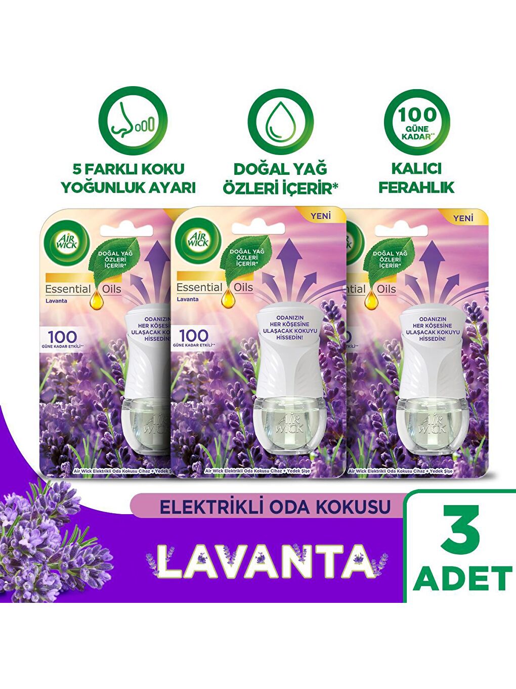 Air Wick Renksiz Elektrikli Oda Kokusu Kit  (Cihaz+Yedek Lavanta) x 3