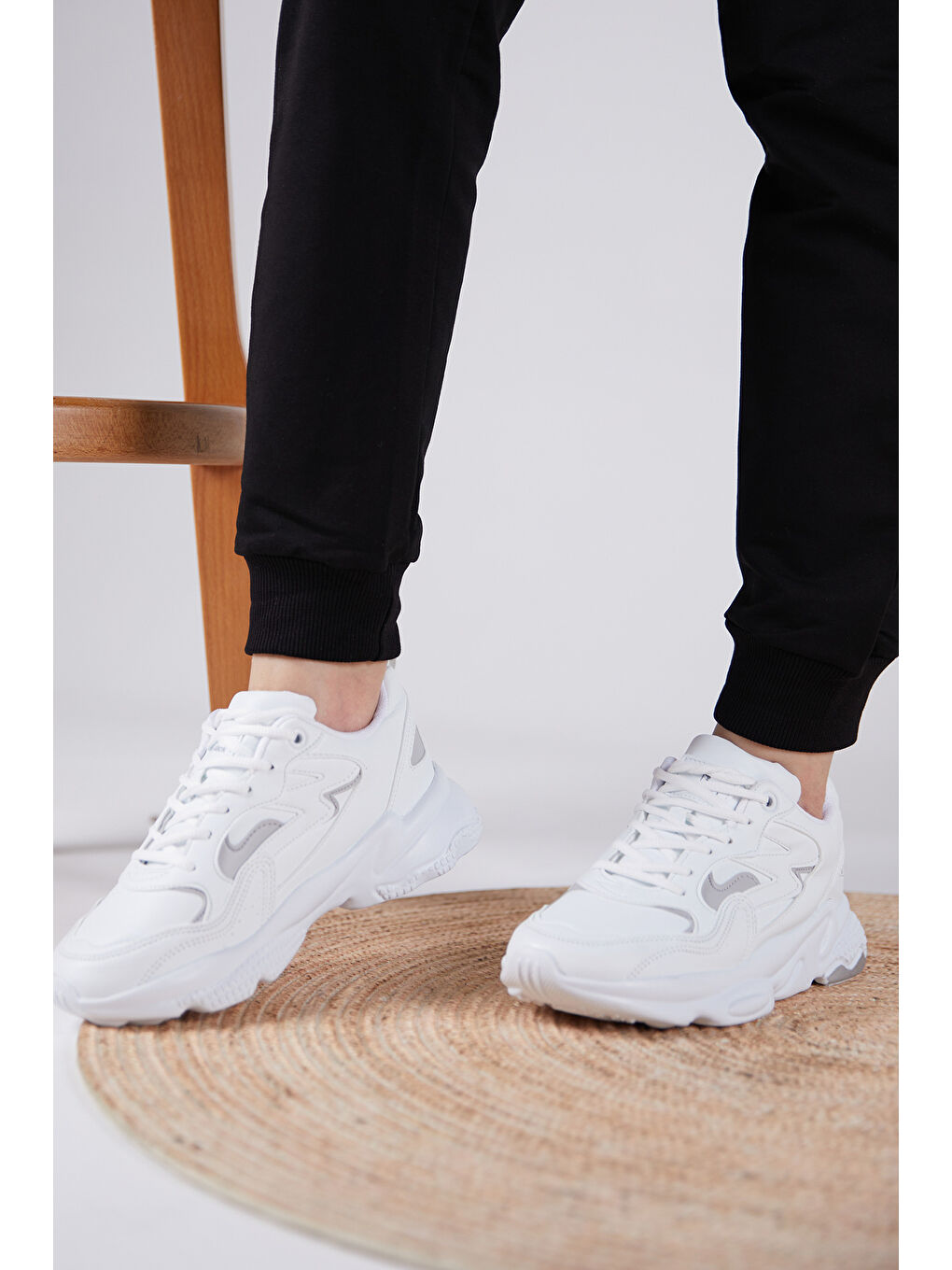 Unisex Beyaz Rahat Kalıp Yüksek Taban Bağcıklı Spor Ayakkabı-2