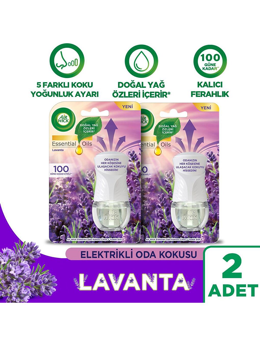 Air Wick Renksiz Elektrikli Oda Kokusu Kit  (Cihaz+Yedek Lavanta) x 2