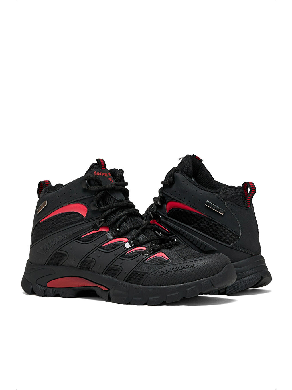 Unisex Siyah Kırmızı Rahat Kalıp Su İtici Özellikli Bağcıklı Unisex Bot-4