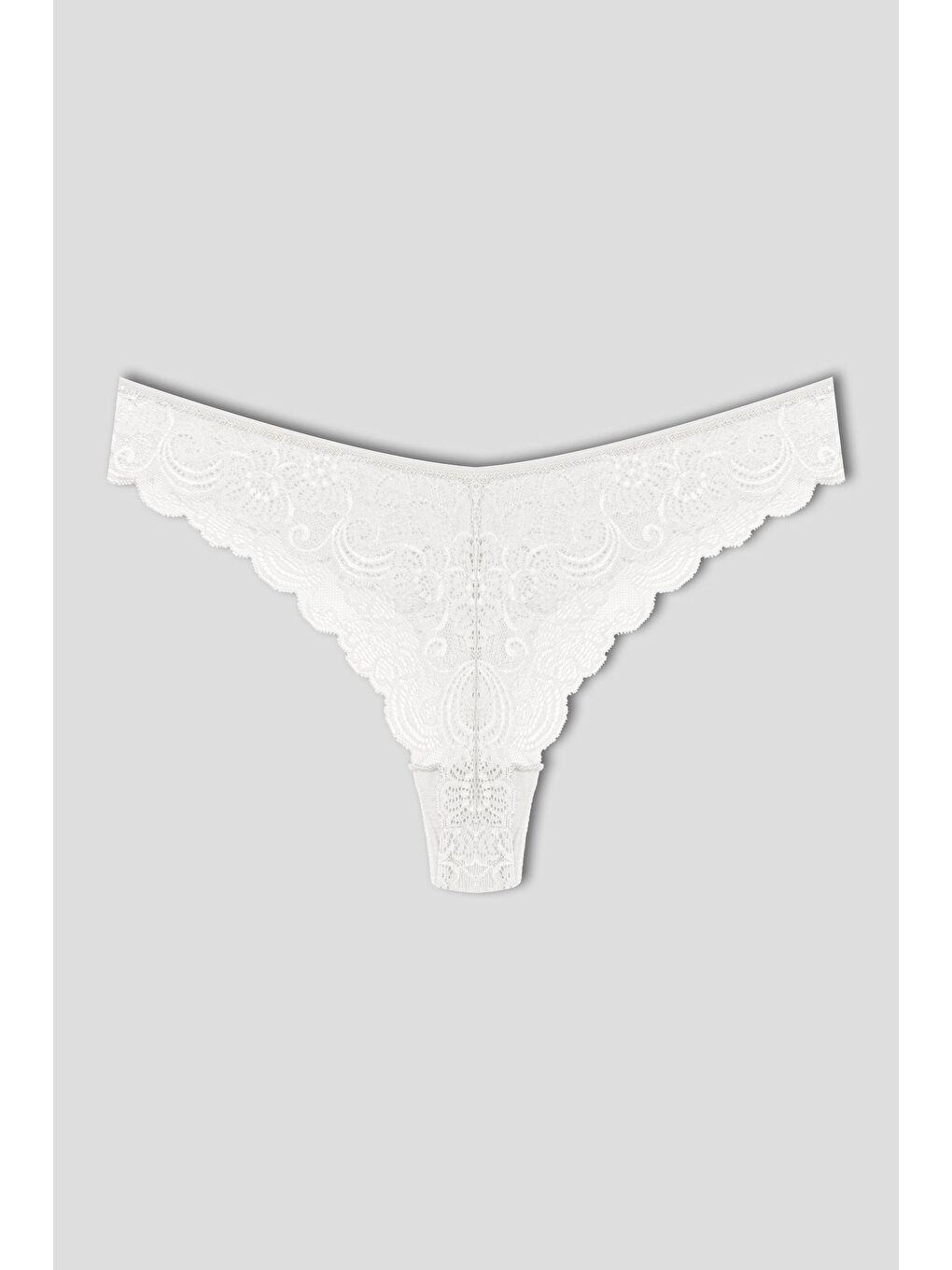Ekru Dantelli Yüksek Bel Brazil Kadın Tanga Külot-1