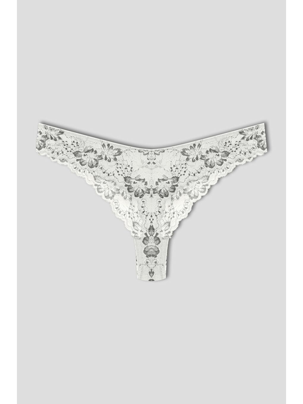 Gri Çift Renk Dantelli Yüksek Bel Brazil Kadın Tanga Külot