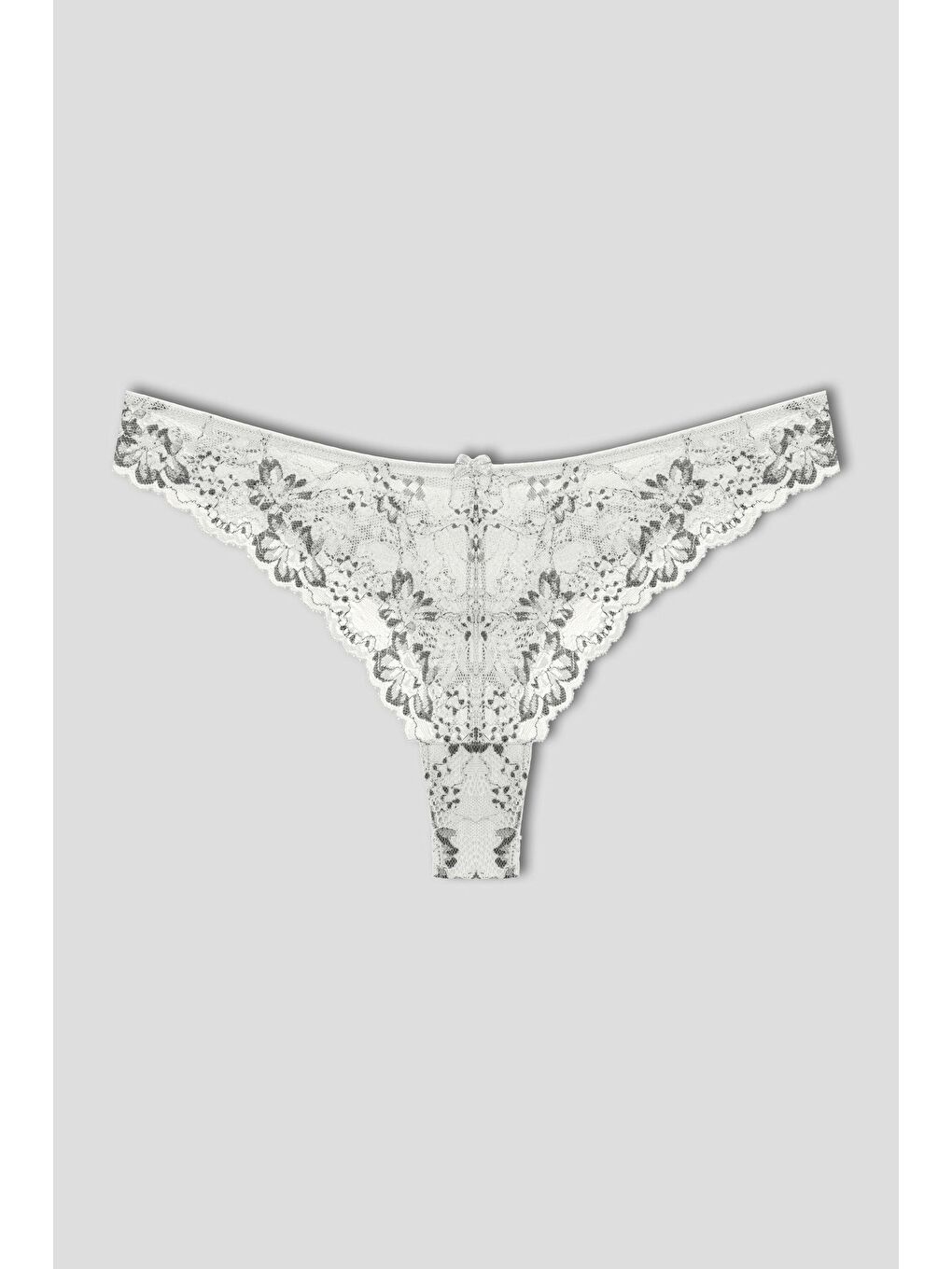 Gri Çift Renk Dantelli Yüksek Bel Brazil Kadın Tanga Külot-1