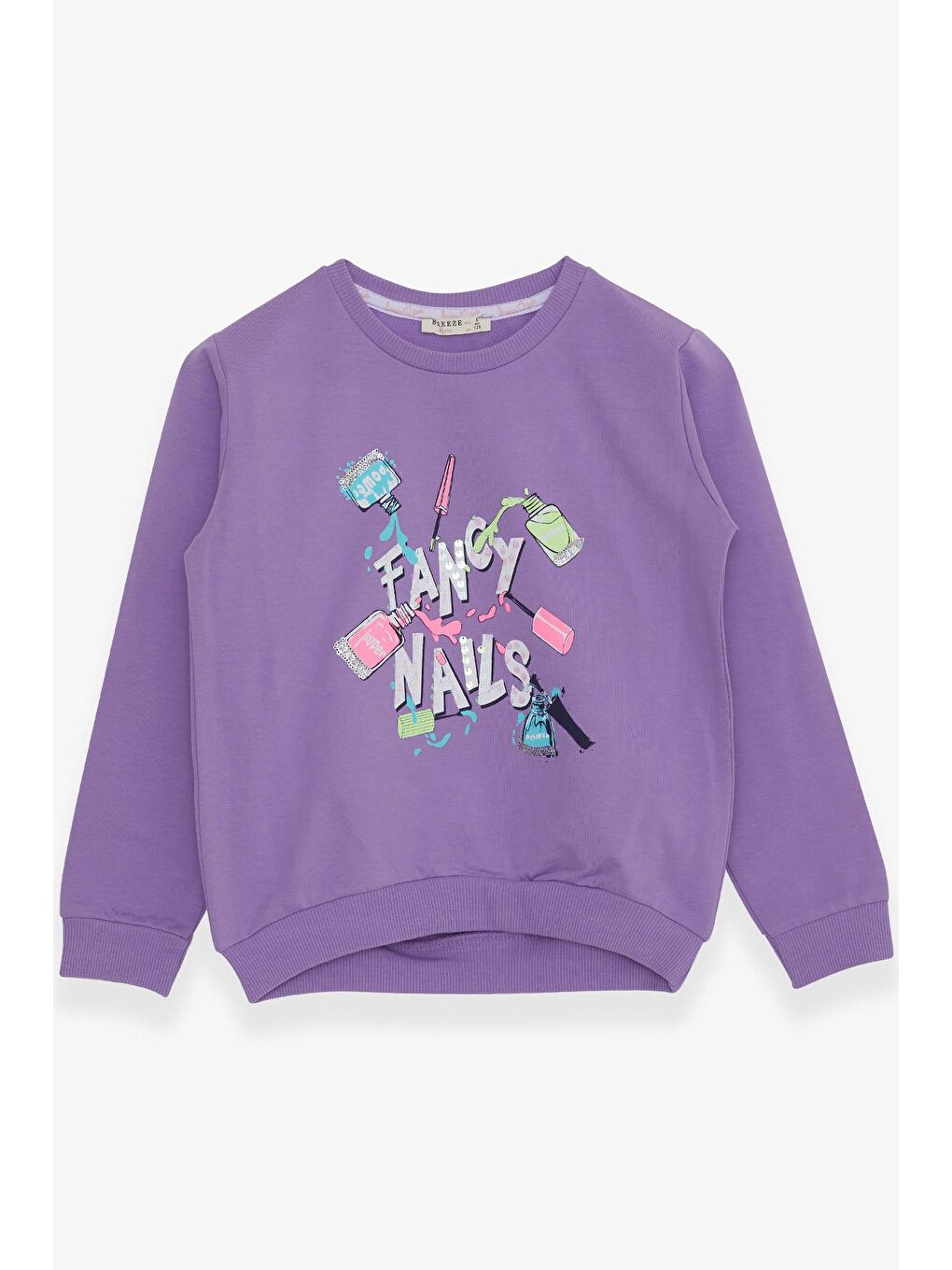 Kız Çocuk Sweatshirt Renkli Oje Baskılı Lila (9 Yaş)