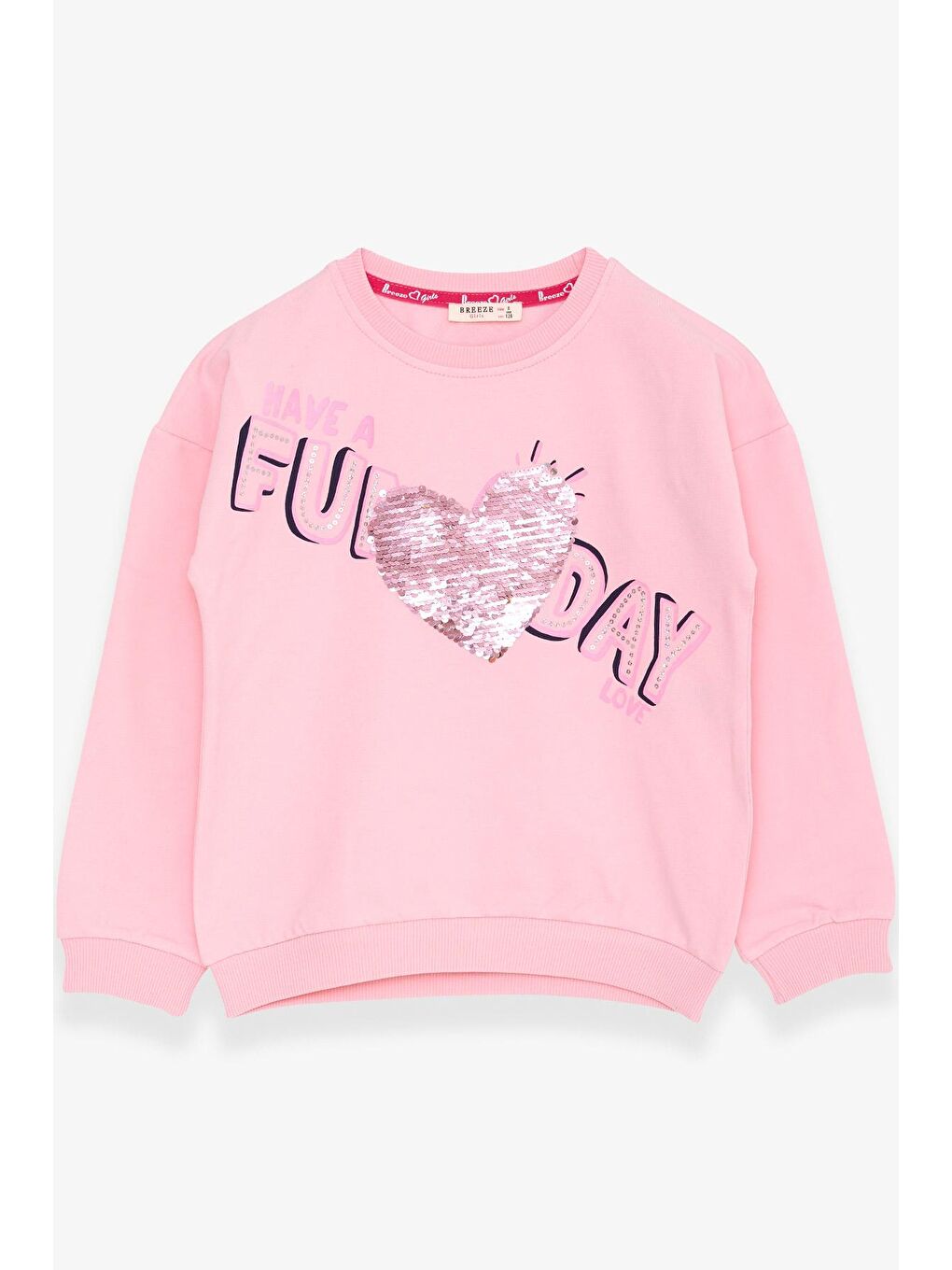 Breeze Pudra Pembe Kız Çocuk Sweatshirt Pullu Yazı Baskılı Pudra (4-5 Yaş)