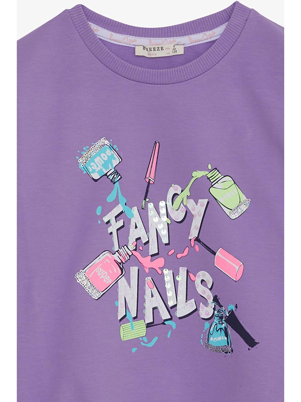 Kız Çocuk Sweatshirt Renkli Oje Baskılı Lila (9 Yaş)-2