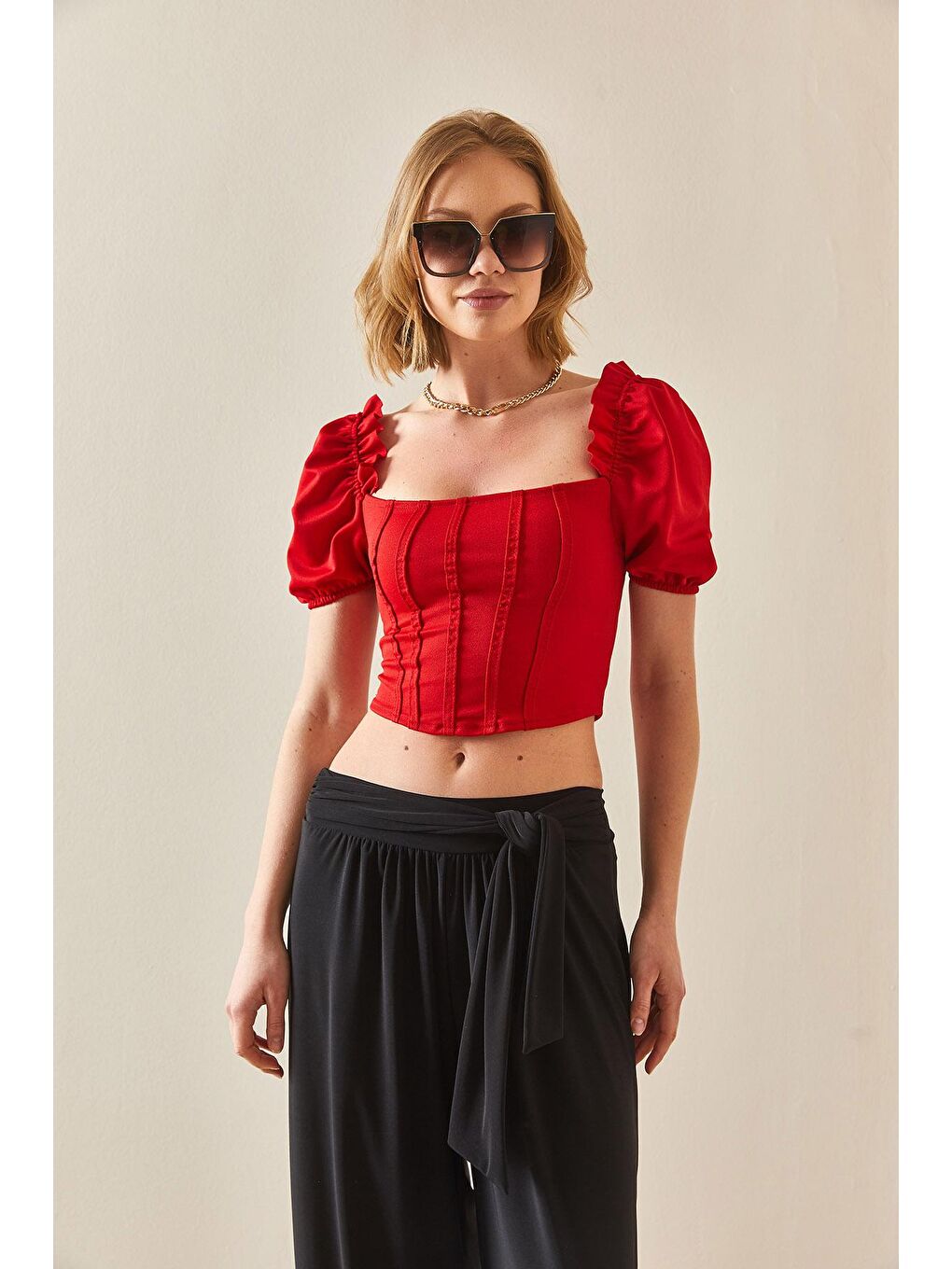 Kırmızı Kare Yaka Karpuz Kol Bluz 3YXK2-47083-04-3