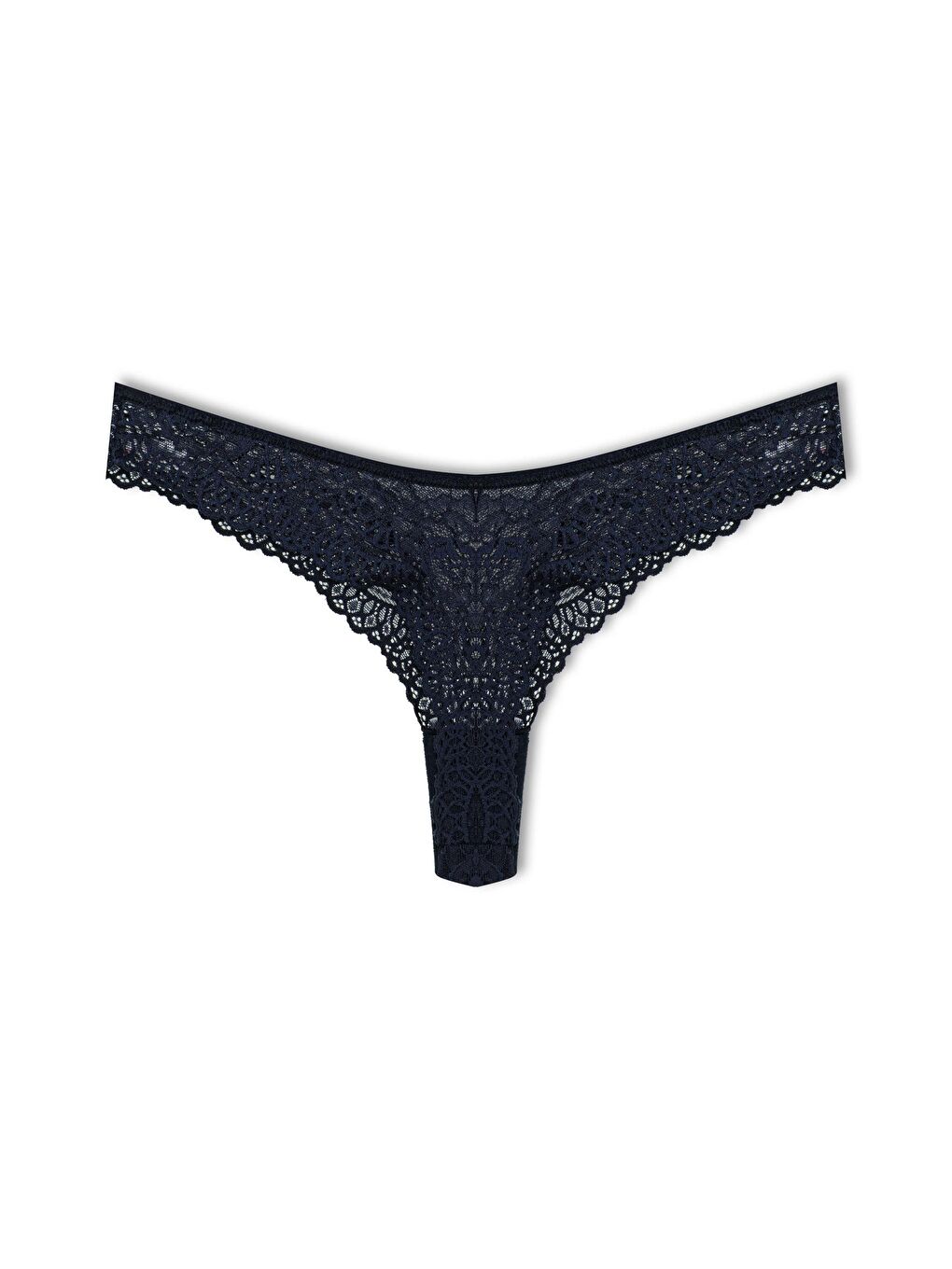 Lacivert Dantelli Yüksek Bel Brazil Kadın Tanga Külot-1