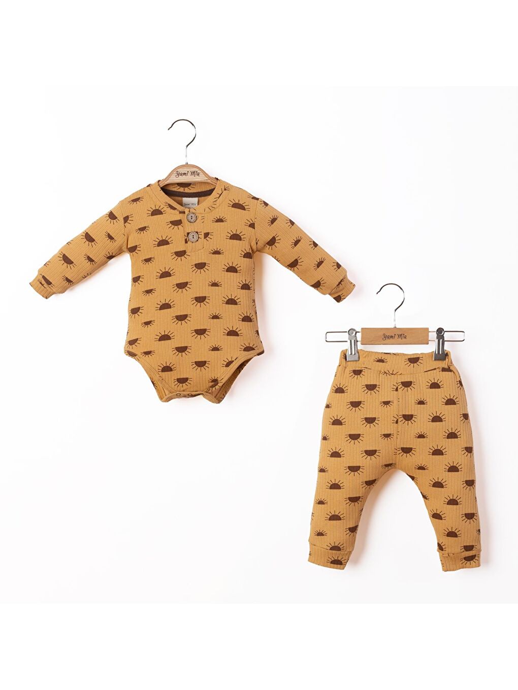 Kahverengi Baskılı Fitilli Bebek Alt Üst Takım