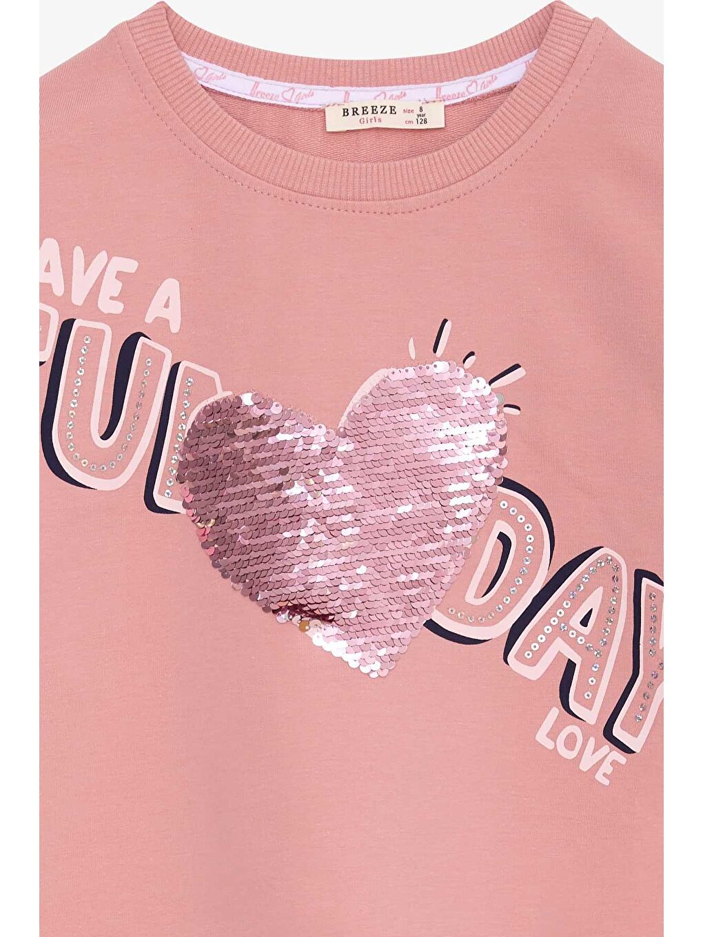 Pembe Kız Çocuk Sweatshirt Pullu Yazı Baskılı Gülkurusu (4-8 Yaş)-2