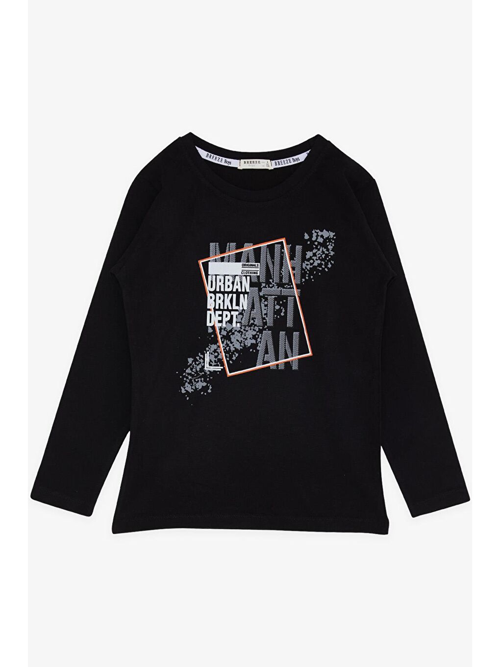 Erkek Çocuk Uzun Kollu Tişört Desenli Yazı Baskılı Siyah (6-10 Yaş)