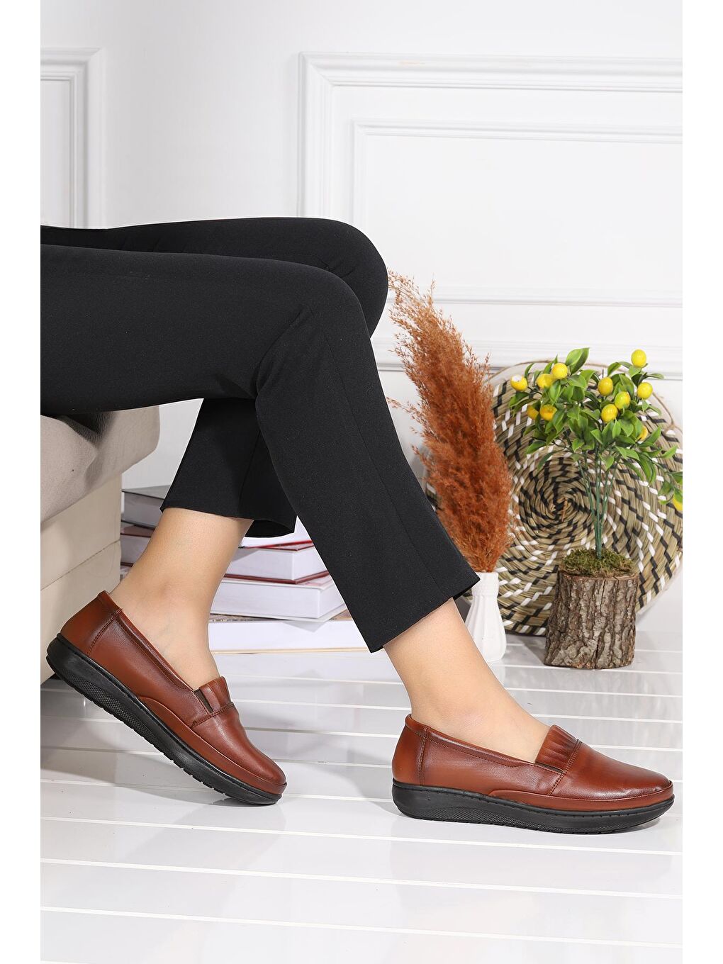 Kahverengi Rahat Konfor Özel Topuk Jeli Anne Günlük Ayakkabı P 04