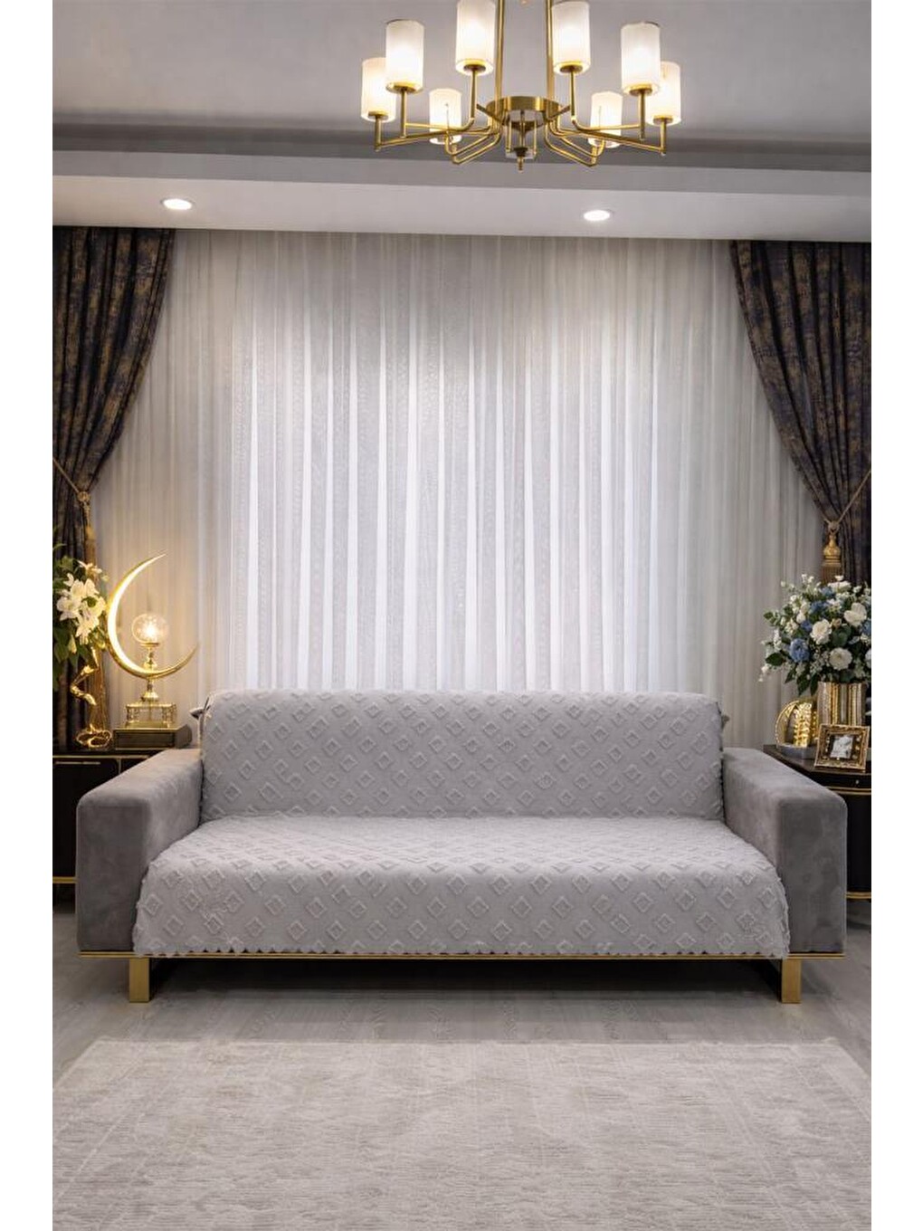 Çeyiz Diyarı Pondü 170x210 Cm Kaymaz Taban Koltuk Örtüsü Gri