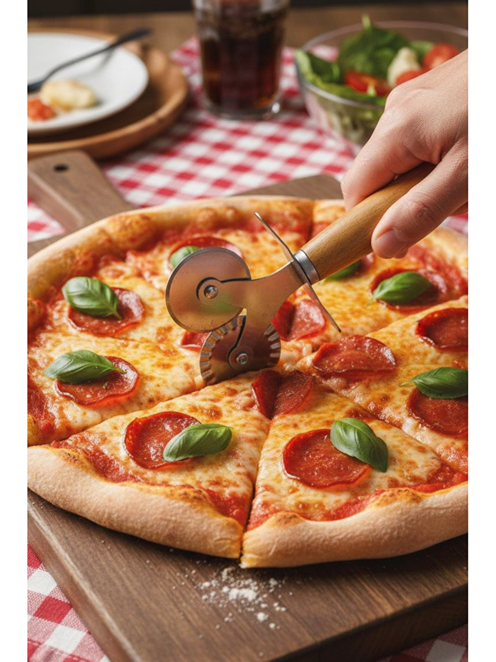 Antrasit Paslanmaz Karbon Çelik, Delikli, Yanmaz 32 Cm Büyük Boy Pizza ve Lahmacun Tepsisi ve Pizza Ruleti-7