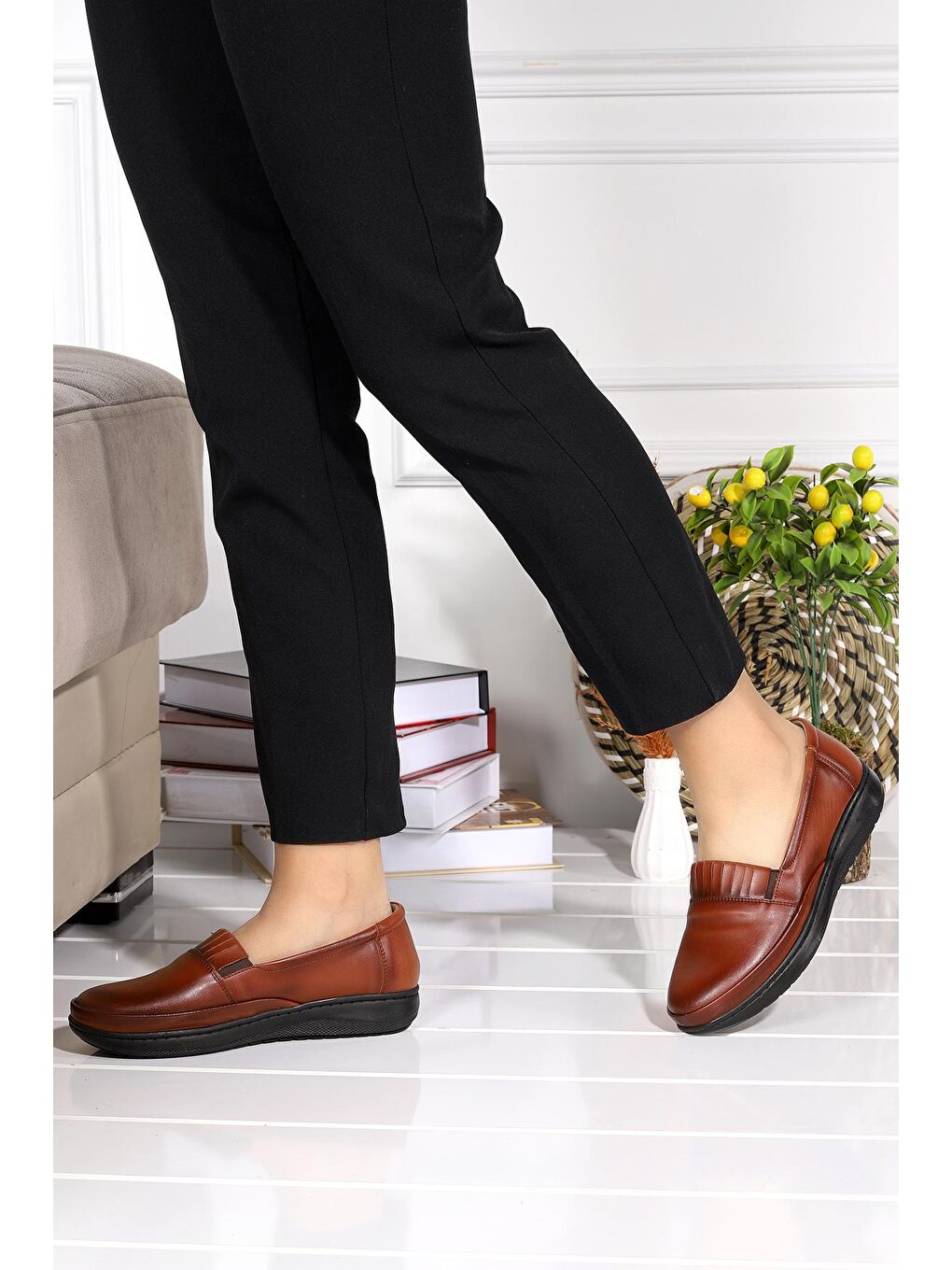 Kahverengi Rahat Konfor Özel Topuk Jeli Anne Günlük Ayakkabı P 04-2