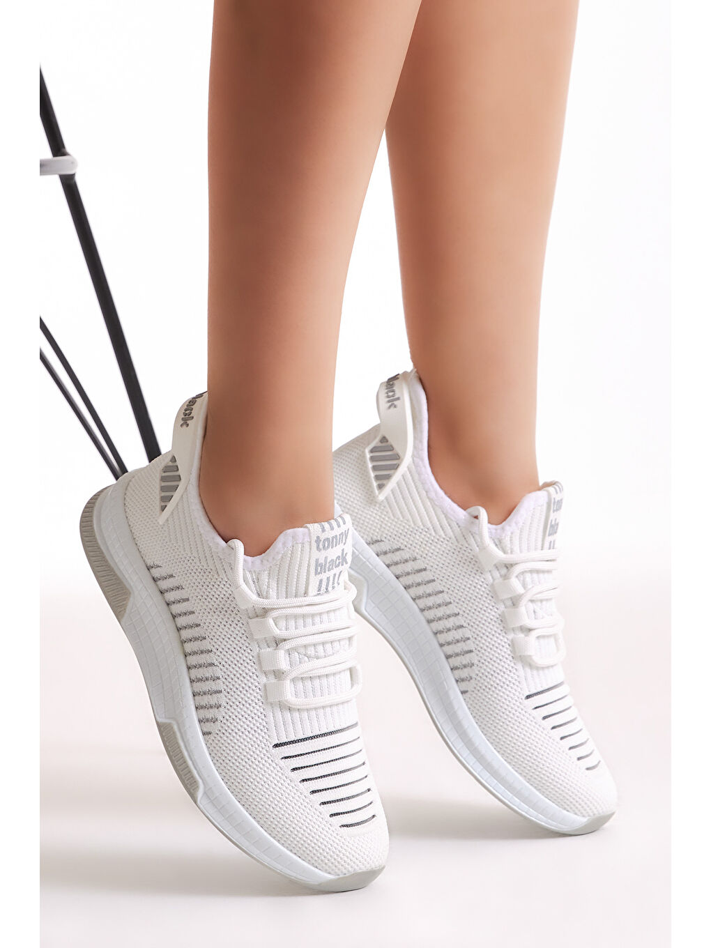 Unisex Beyaz Gri Poli Taban Tekstil Kumaş Bağcıklı Spor Ayakkabı-1