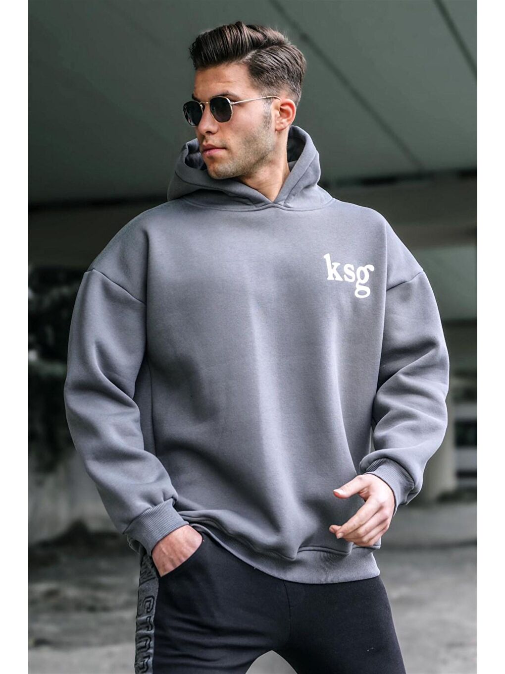 Gri Füme  Oversize Erkek Sweatshirt 5337