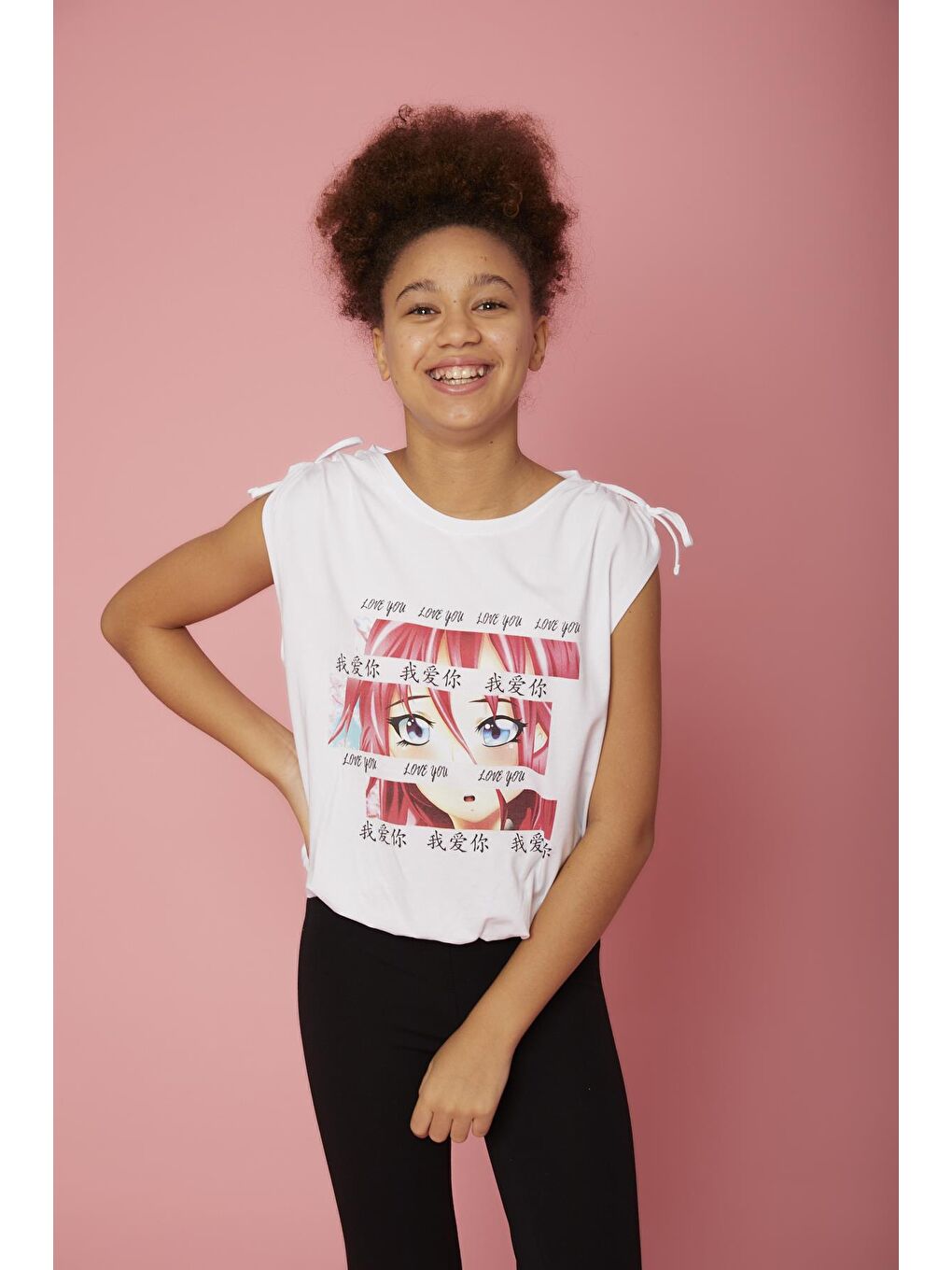 Beyaz Kız Çocuk Çizgi Film Anime Bluz-1