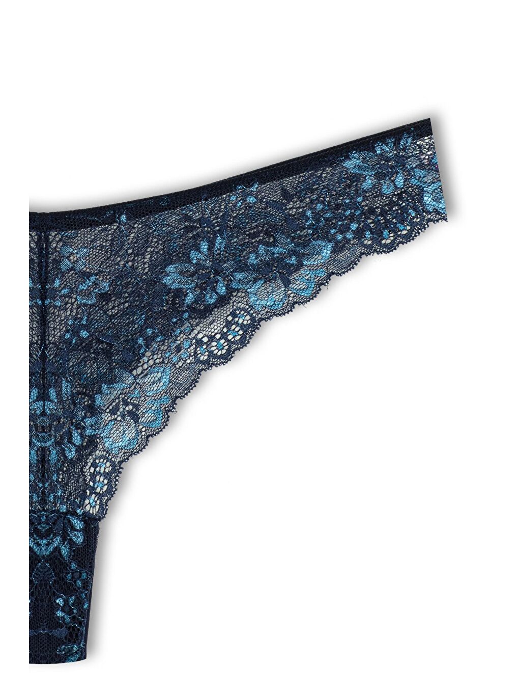 Lacivert Çift Renk Dantelli Yüksek Bel Brazil Kadın Tanga Külot-1