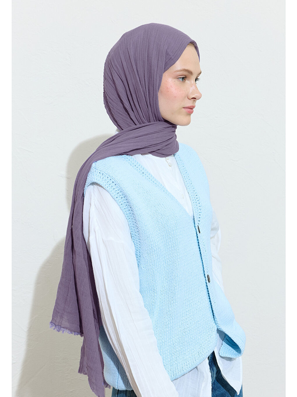 Mor Blueberry Smoothıe Pamuklu Keten Şal