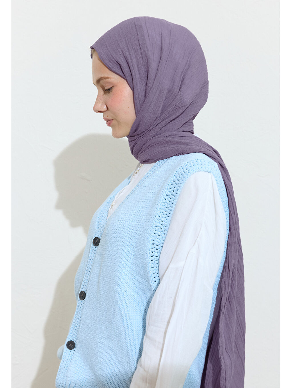 Mor Blueberry Smoothıe Pamuklu Keten Şal-1