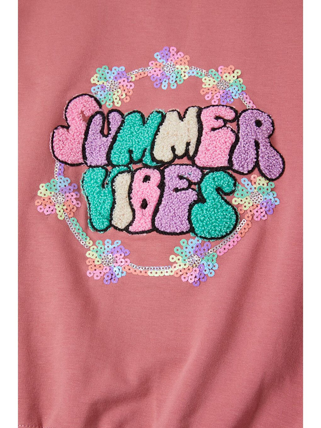 Koyu Pembe Summer Yazı Nakışlı Kız Çocuk Sweatshirt 16584-1