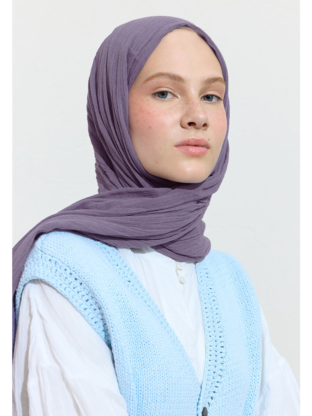 Mor Blueberry Smoothıe Pamuklu Keten Şal-2