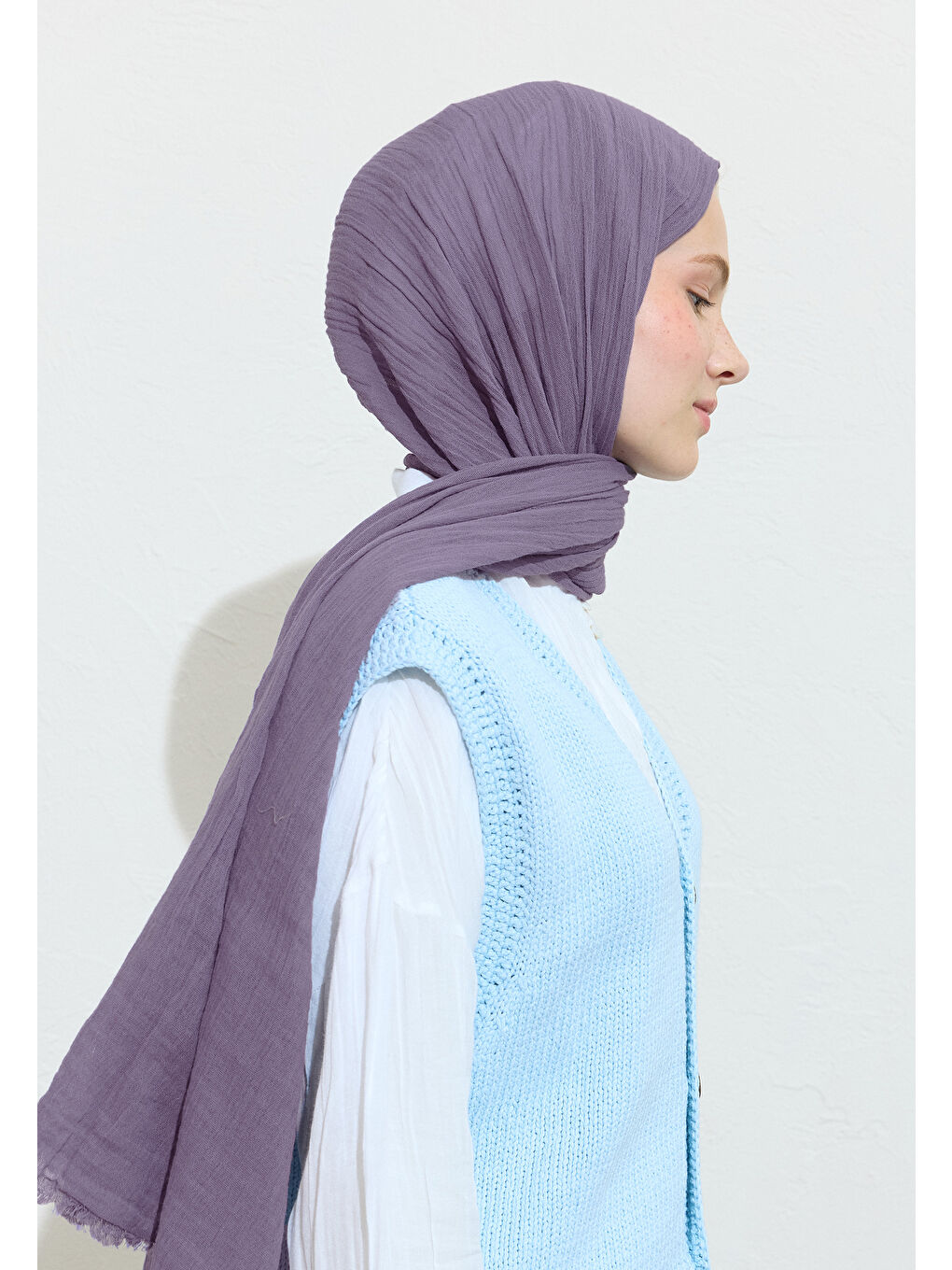 Mor Blueberry Smoothıe Pamuklu Keten Şal-3