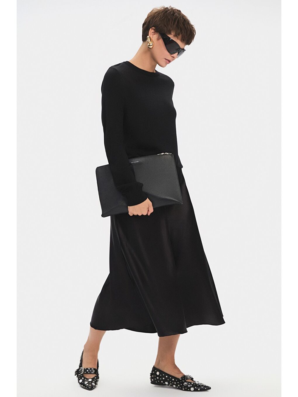 Siyah Kadın Exclusive Viskoz Karışımlı Normal Kalıp Bisiklet Yaka Triko Kazak-1