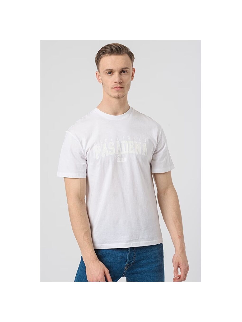 Cory Erkek Beyaz Bisiklet Yaka Tişört