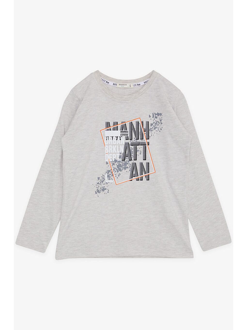 Erkek Çocuk Uzun Kollu Tişört Desenli Yazı Baskılı Bej Melanj (6-12 Yaş)