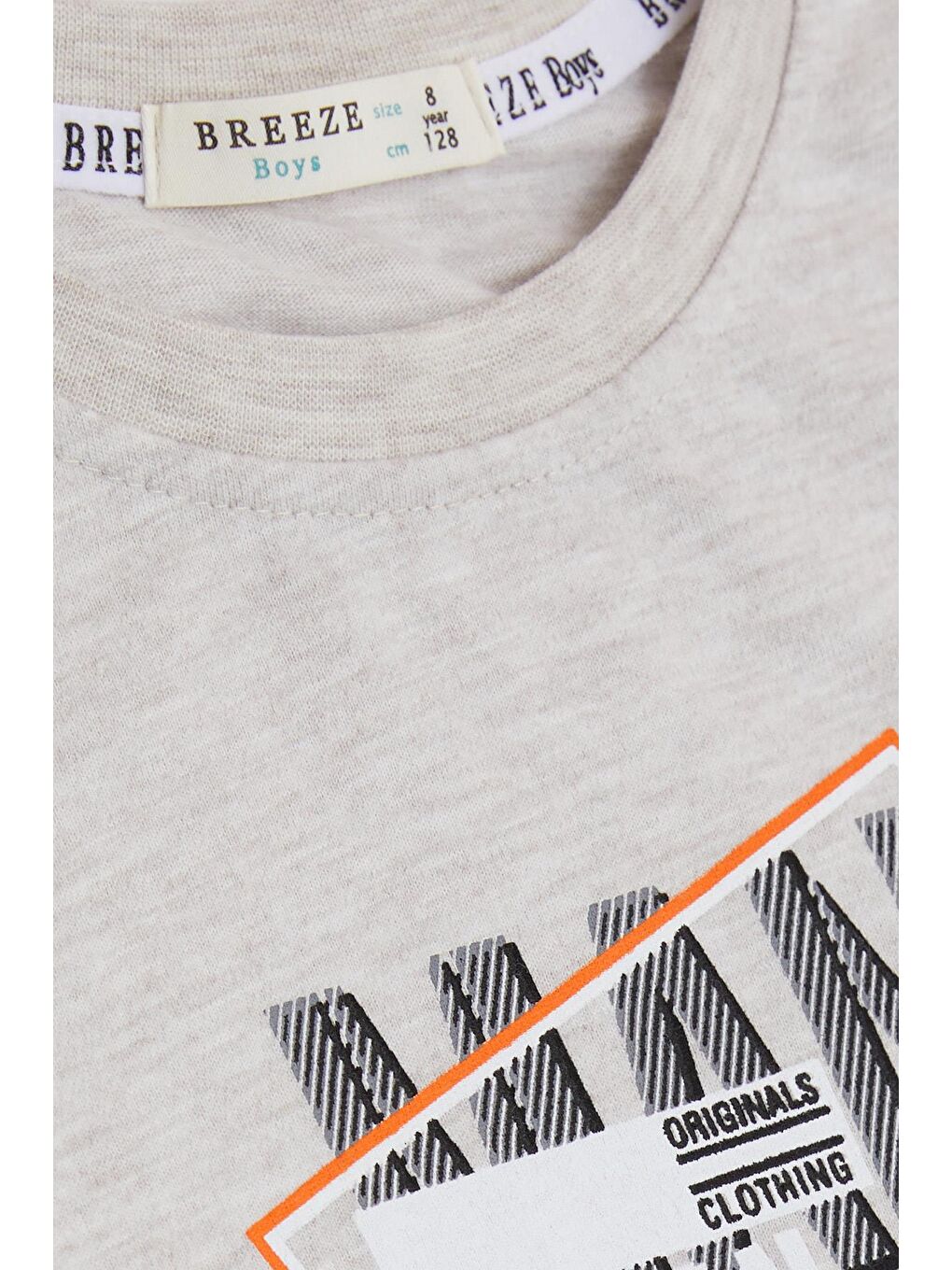 Erkek Çocuk Uzun Kollu Tişört Desenli Yazı Baskılı Bej Melanj (6-12 Yaş)-1