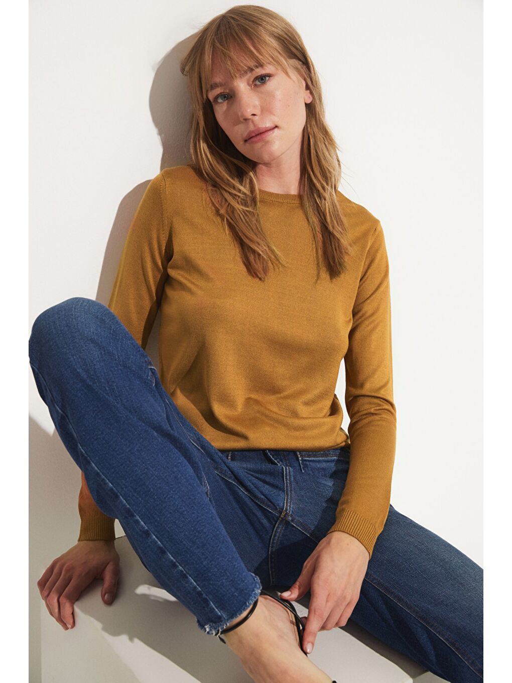 Kahverengi Kadın Exclusive Viskoz Karışımlı Normal Kalıp Bisiklet Yaka Triko Kazak-4